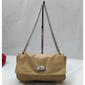 Michael Kors Tan Leather Crocodile Embossed Chain Strap Crossbody Shoulder Bag